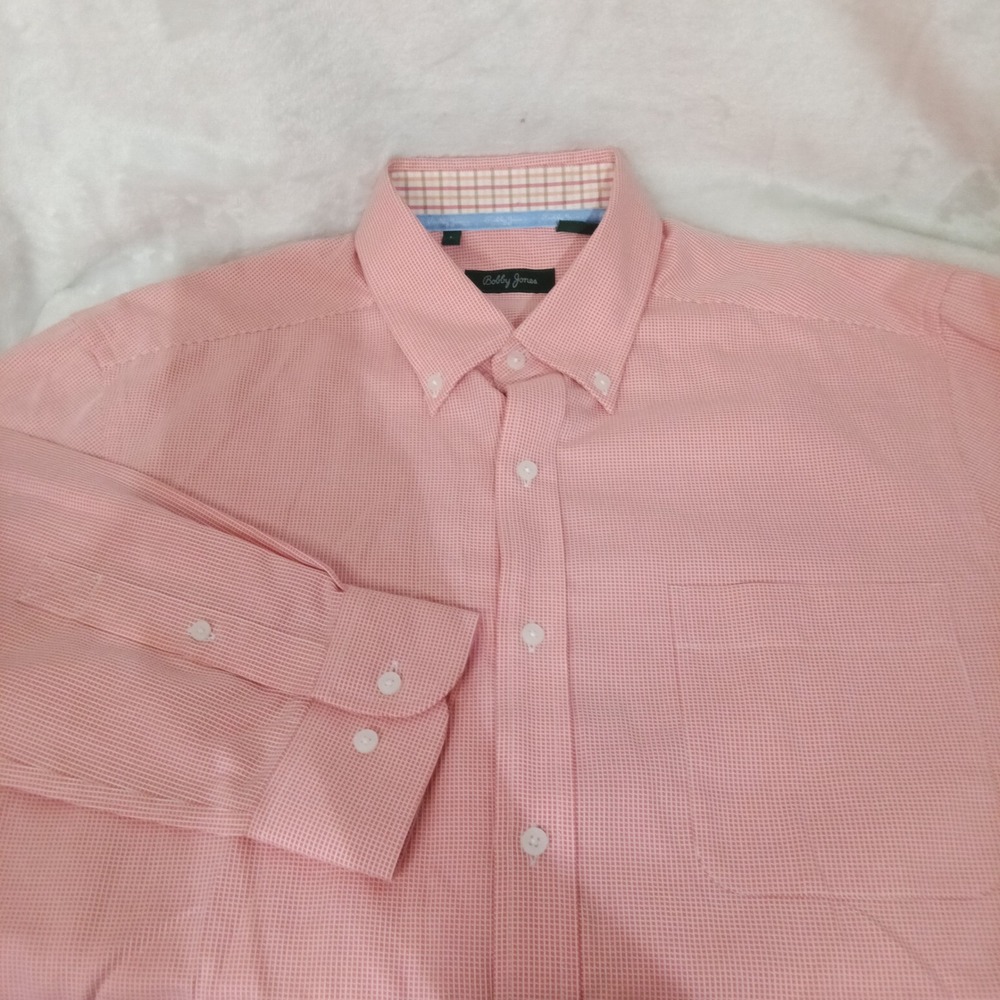 Bobby Jones Mens Pink White Micro Check Cotton Button Down Shirt Large L